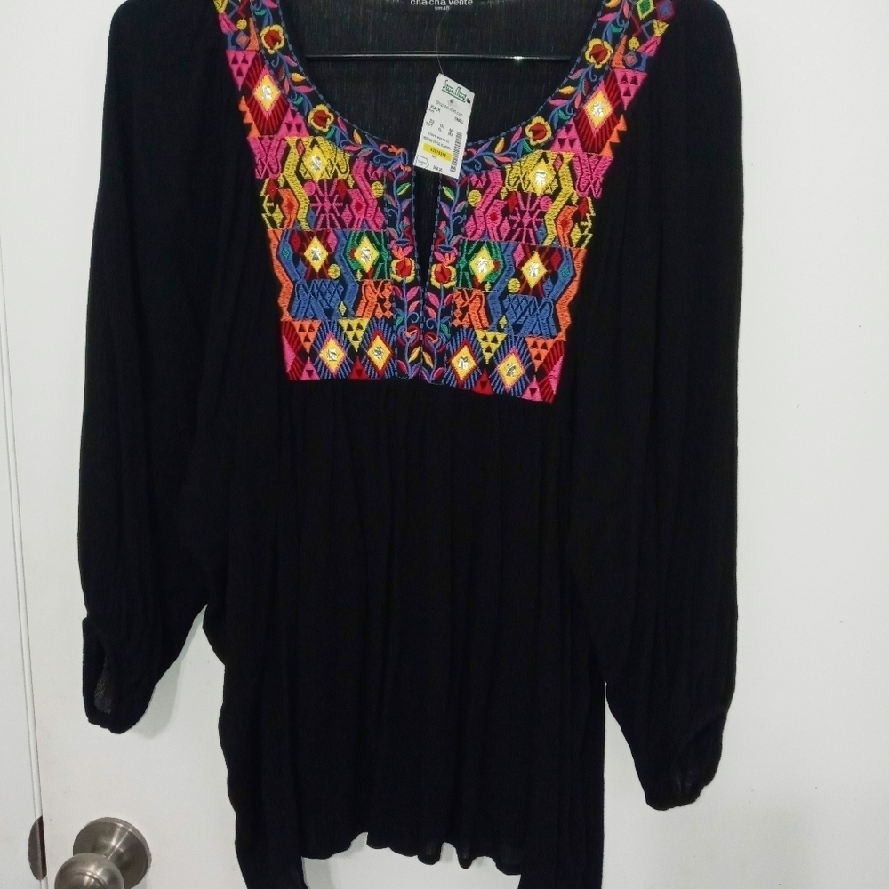 Cha Cha Vente Embroidered Floral Sheer Blouse